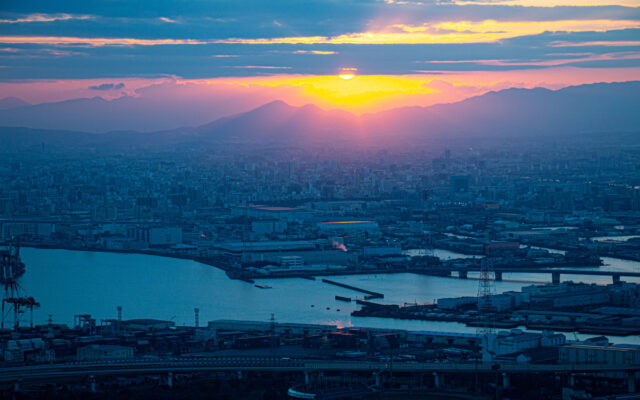 夕焼けの堺市街